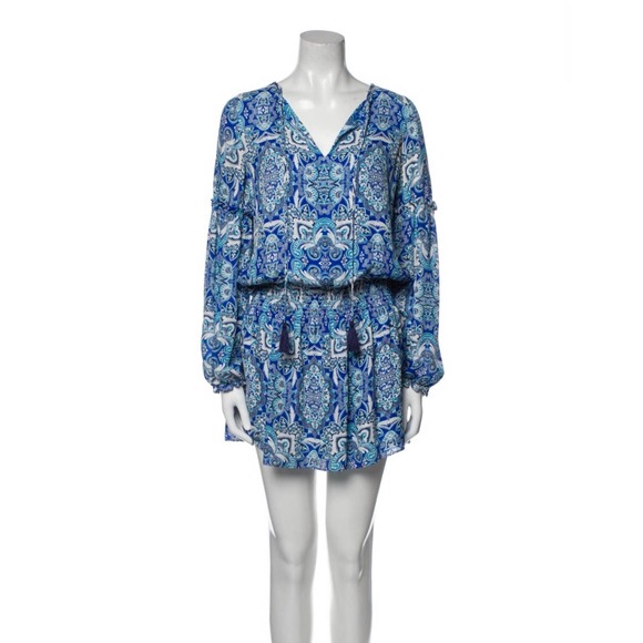 PARKER Blue Silk Paisley Boho Printed Peasant Dress - Picture 4 of 12